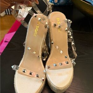 Clear Studded Wedge Sandals Never Worn